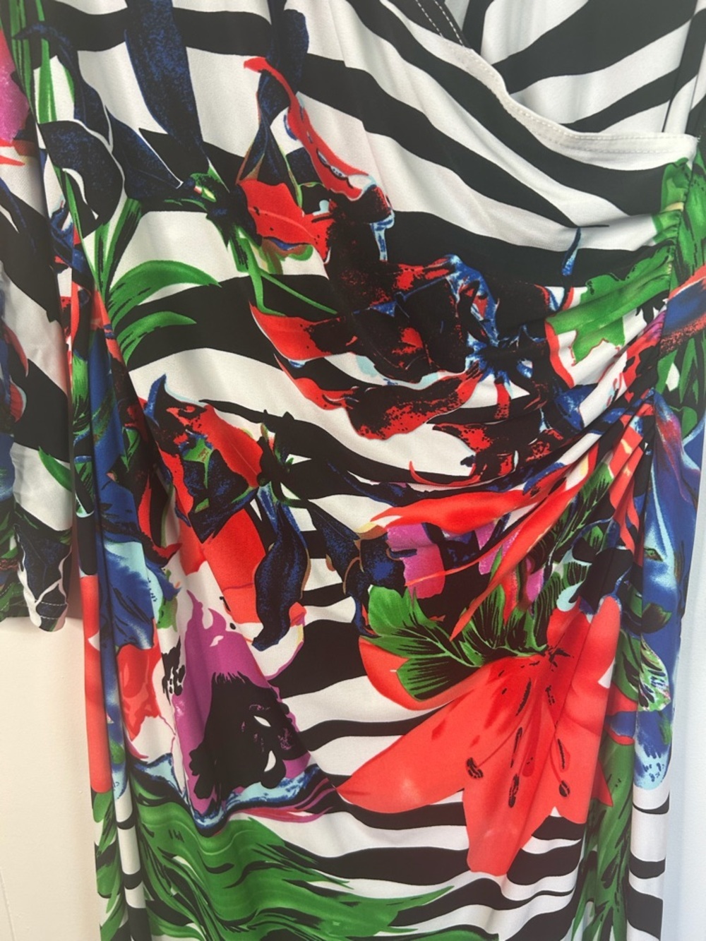 Joseph Ribkoff Dress Size 10 Zebra Floral Knee Length 3/4 Sleeve Wrap Stretch - Picture 7 of 11